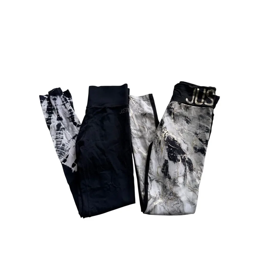 Justice Active Girls Leggings Bundle - Tie Dye & Gold Foil (Size 10)